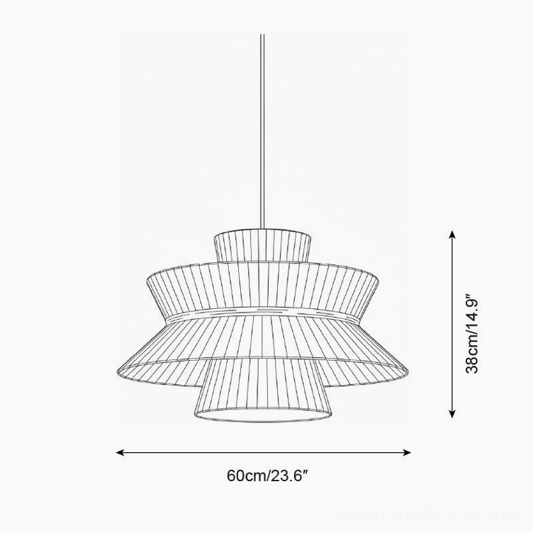 Satori tiered pendant lamp size comparison technical drawing showing 60cm diameter and 38cm height measurements