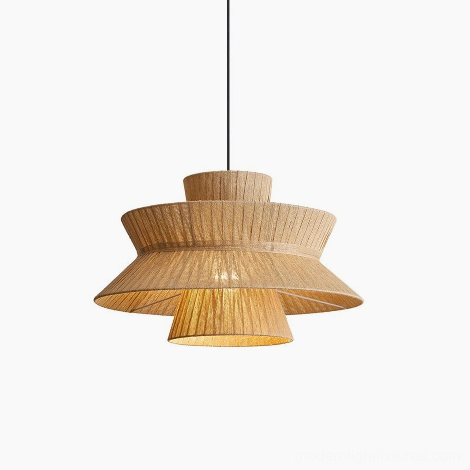 Satori tiered pendant light both size options comparison large and small natural jute variants
