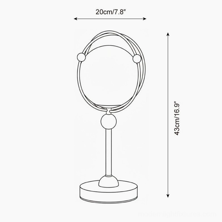 Saturn Hoop Table Lamp dimension specifications drawing showing 43cm height and 20cm width measurements