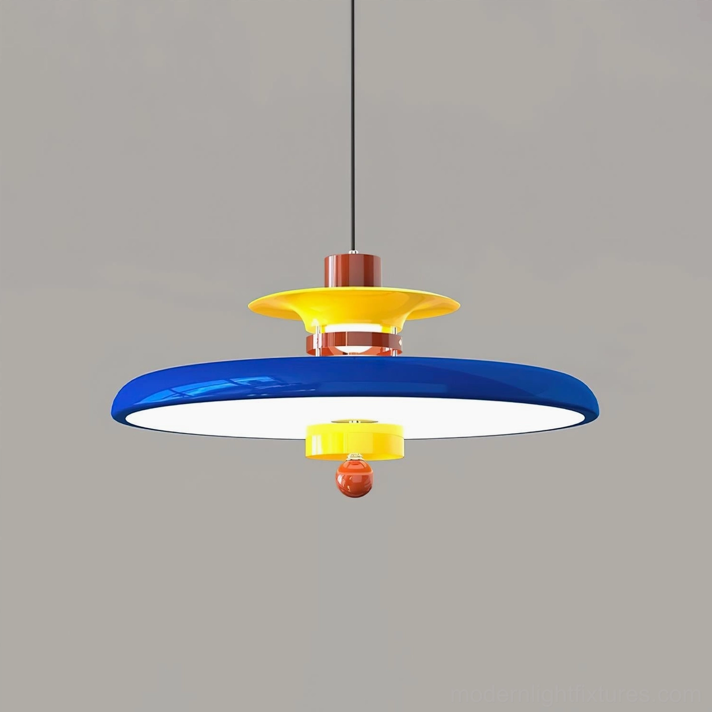 Saturn Pop modern geometric pendant light close-up detail showing integrated LED technology and metal acrylic construction