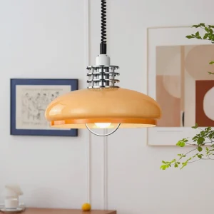 Vintage saucer pendant lamp beige orange gradient glass - dining room installation example