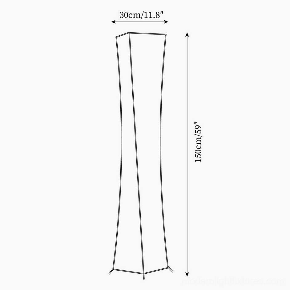 Saura floor lamp technical specifications and dimensions orthographic drawing showing 150cm height and 30cm width