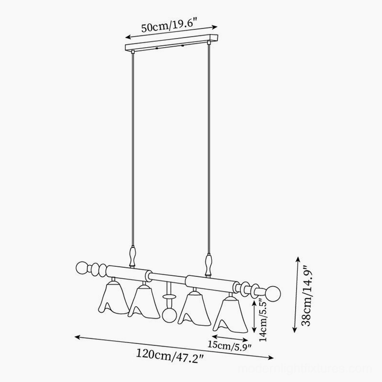 Savoy linear pendant light technical specifications drawing with dimensioned product specs frame and shade layout schematic