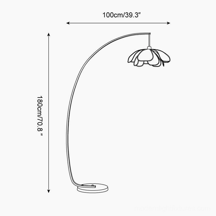 Technical dimension drawing of Savoy floor lamp showing 180cm height and 100cm width specifications