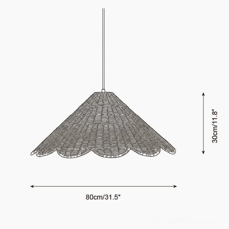 Technical specification diagram of 80cm diameter scallop rattan pendant lamp measurements