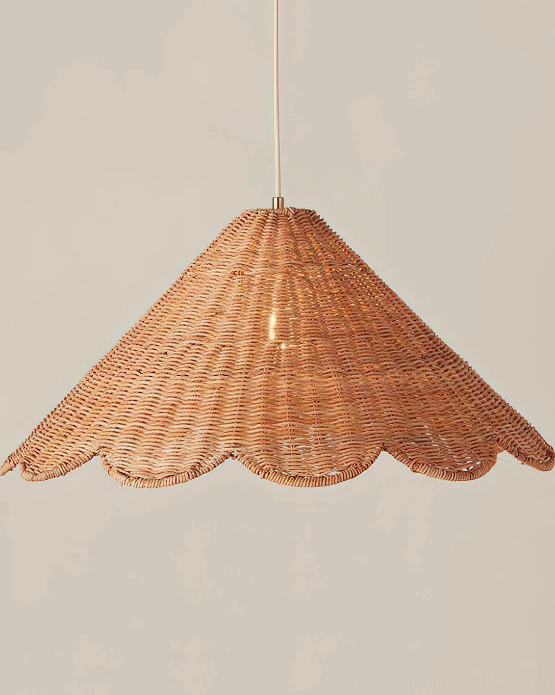 Scallop rattan pendant light size comparison showing fixture scale in interior space