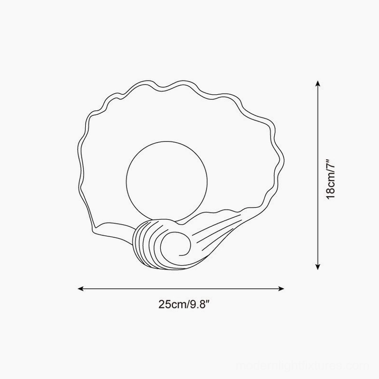 Scallop shell wall lamp technical specification diagram, product dimensions and design schematic line art