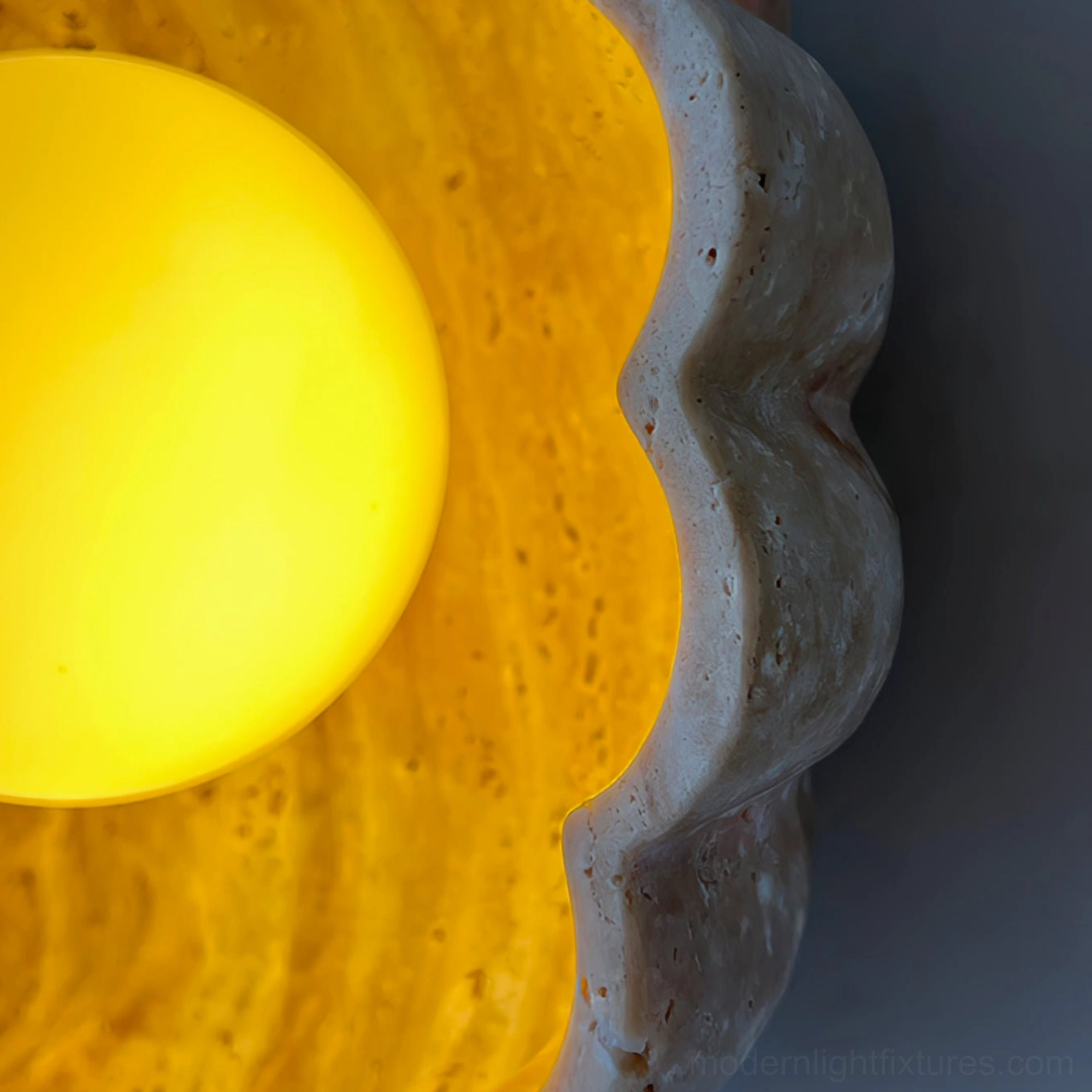Scallop wall sconce dimmer compatible with warm LED bulb for customizable ambient light