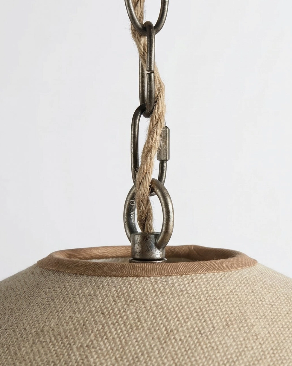 Scalloped fabric pendant lamp detail showing quality craftsmanship of wavy hem and fabric construction