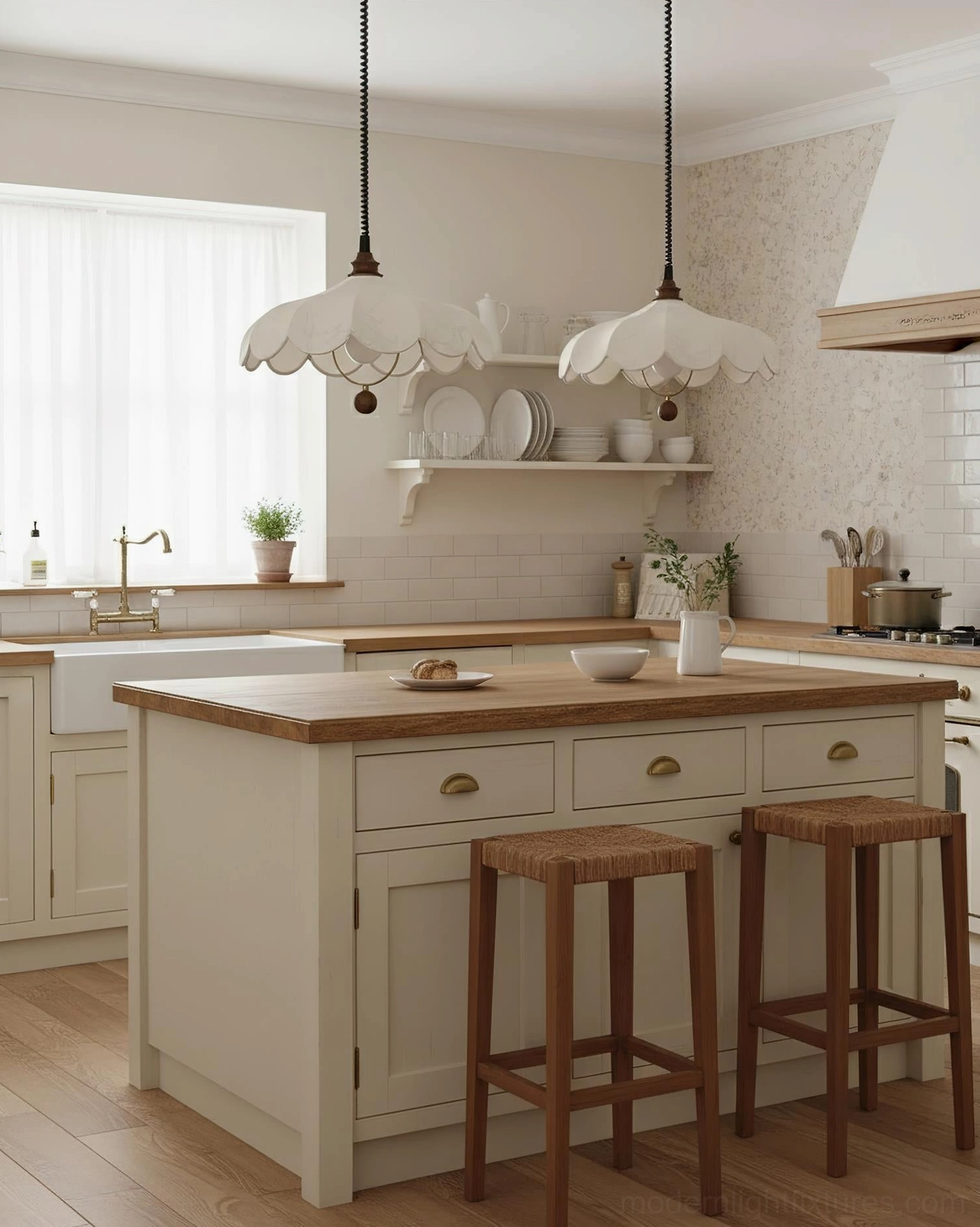Lilea Petals pendant light close-up showing patterned fabric shade and scalloped edge detail