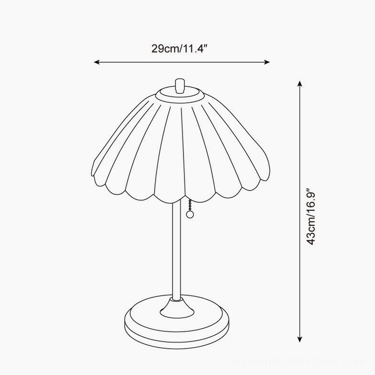 Scalloped glass table lamp technical specification diagram showing dimensions and proportions