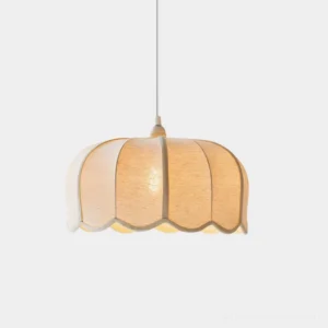 Scalloped fabric pendant light with ribbed texture shade, front view - contemporary boho ceiling fixture