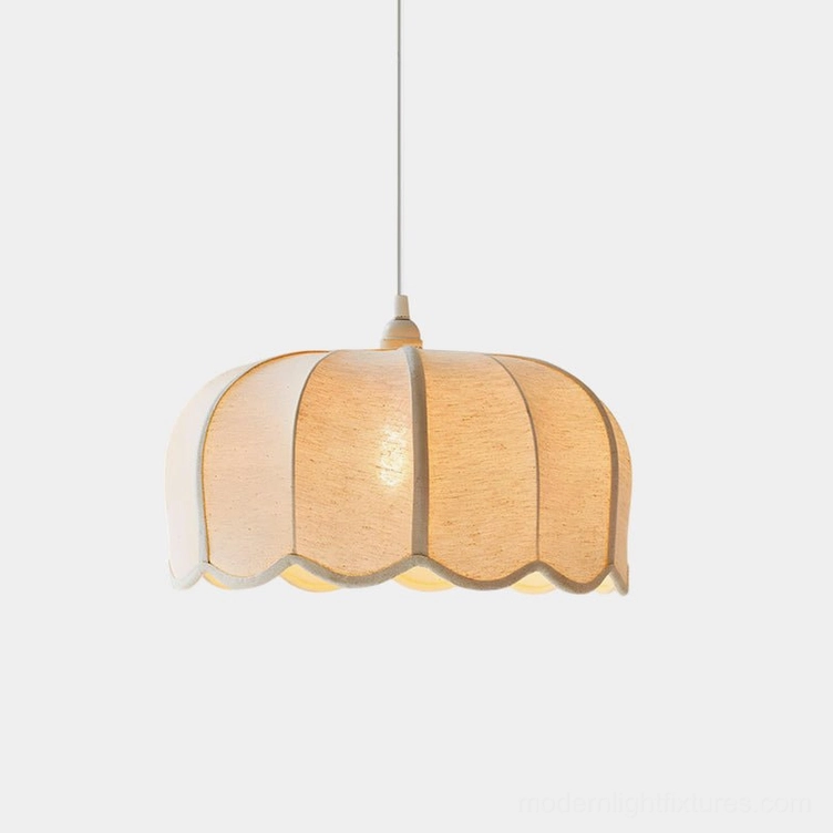 Scalloped fabric pendant light with ribbed texture shade, front view - contemporary boho ceiling fixture