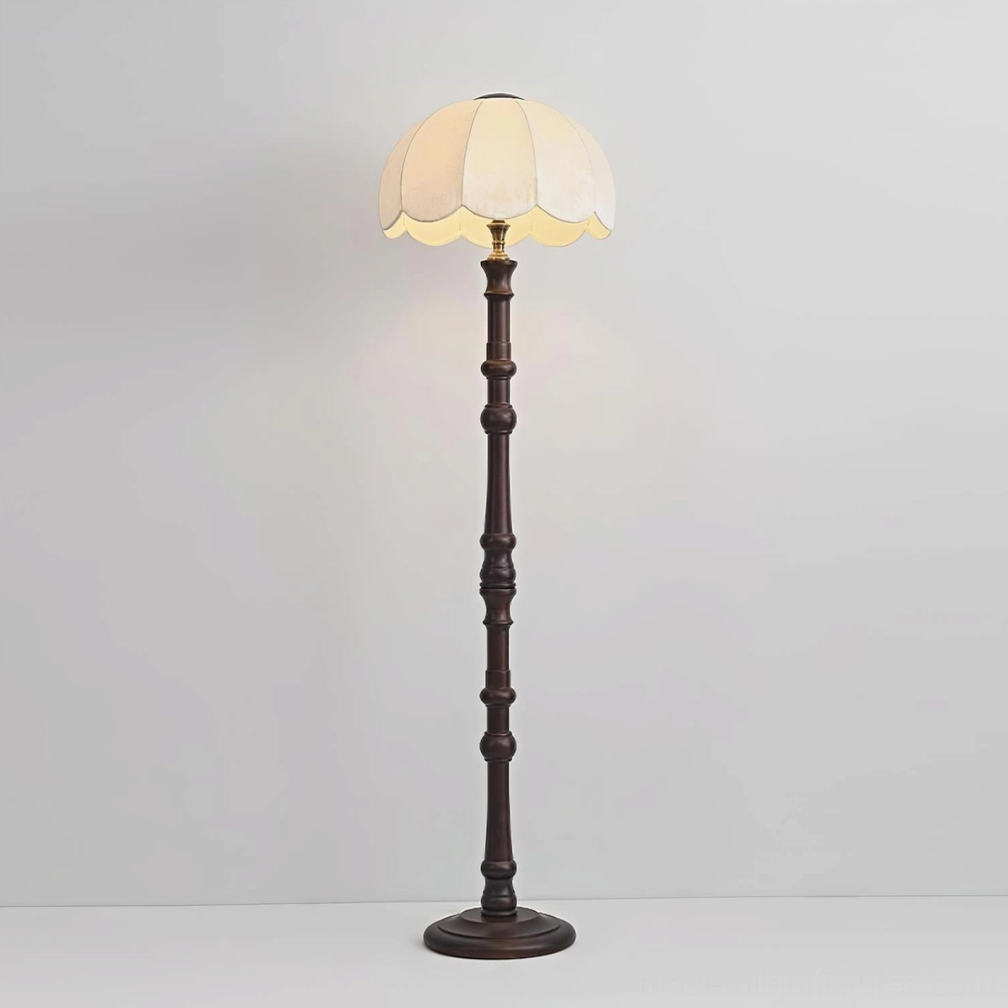 Scalloped vintage floor lamp color variant options in black, walnut, and white finishes