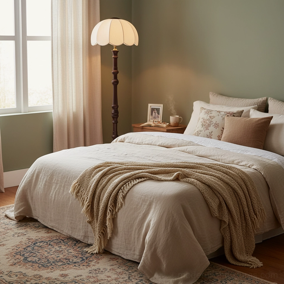 Scalloped vintage floor lamp showcasing carved wooden pole and sculptural architectural presence in interior space