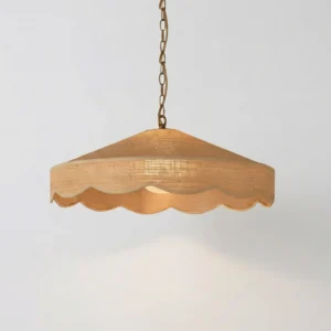 Natural straw weaving pendant lamp with decorative scalloped edge detail