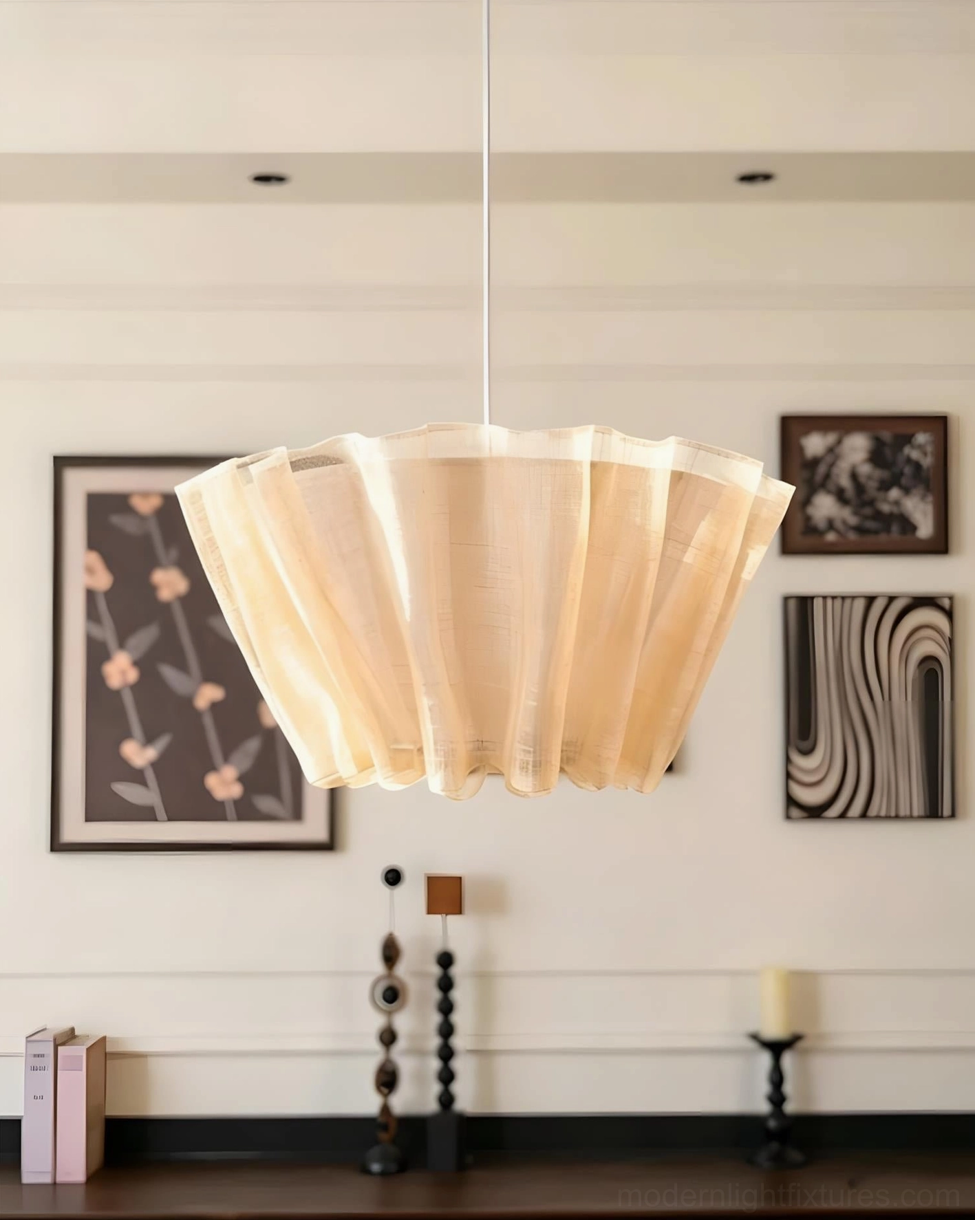 Scallora pendant light three sizes comparison - small medium large diameter options all 16.5 inches tall, E27 socket specification