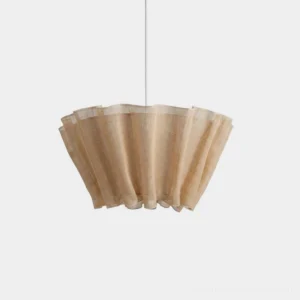 Scallora scalloped woven natural fiber pendant light with draped fluted shade, front studio view showing texture and weave detail, beige neutral tone