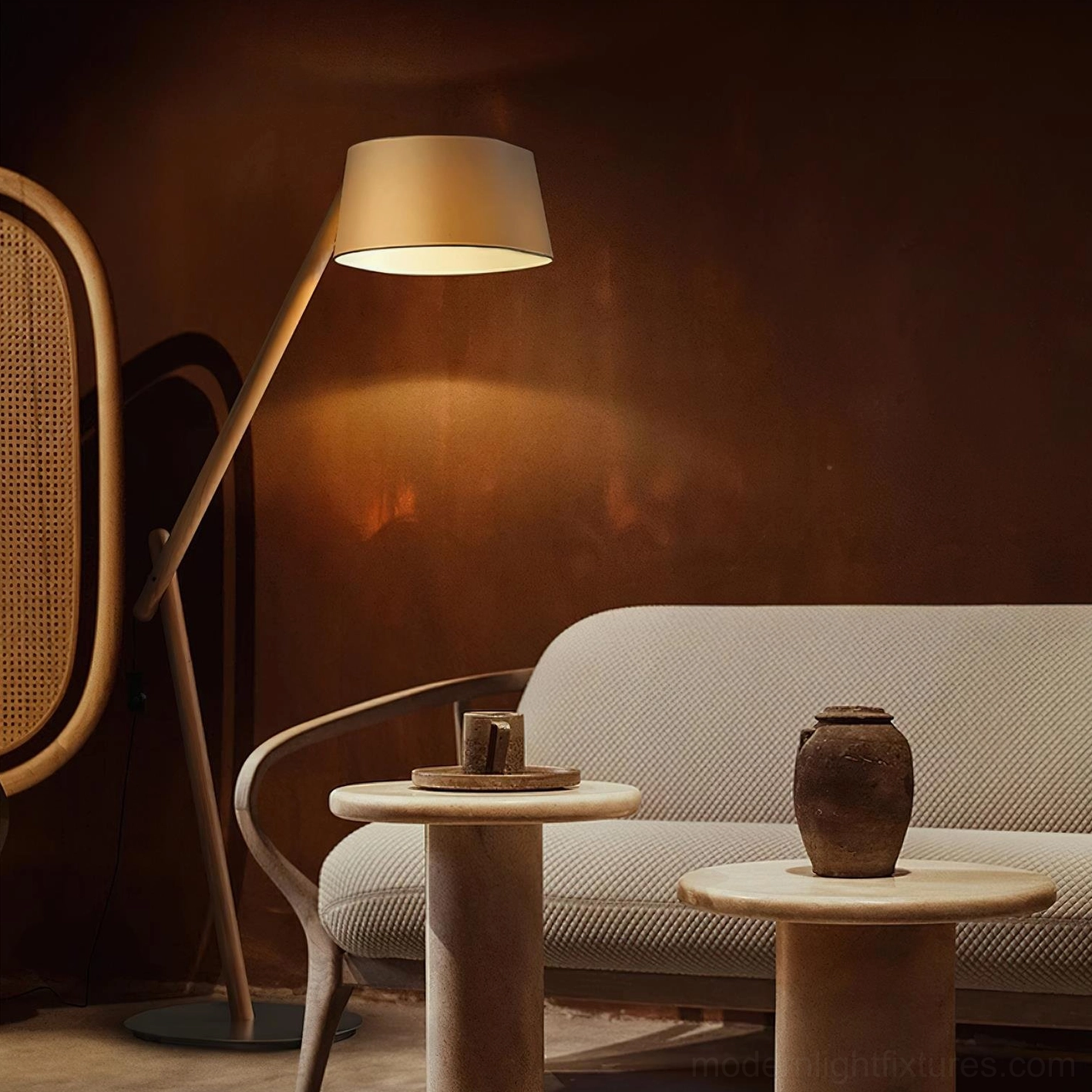 Scandinavian minimalist arc floor lamp with high-quality materials in sophisticated dark finish