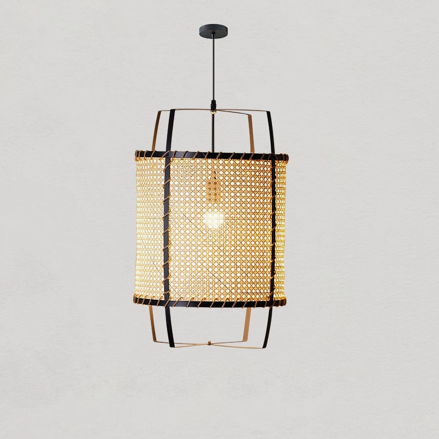 Scandinavian boho rattan pendant light in contemporary home interior
