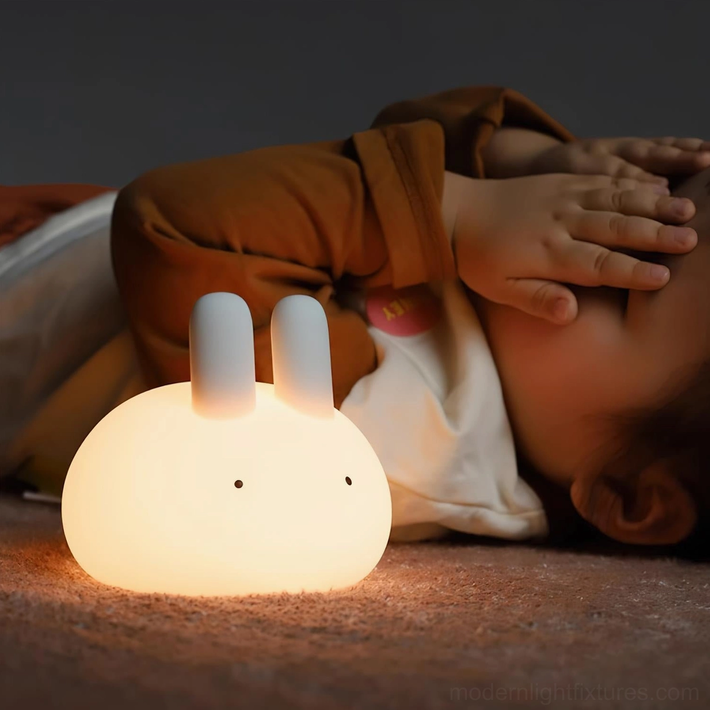 Cute bunny silicone lamp in scandinavian minimalist interior design style