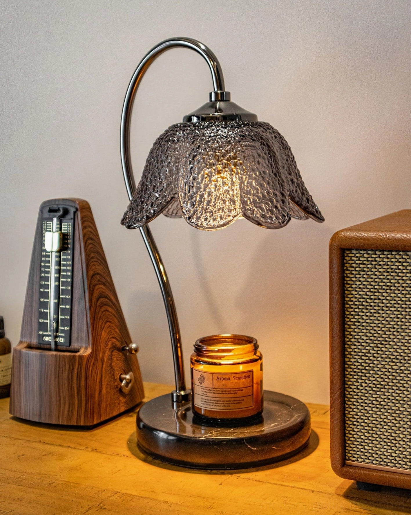 Modern candle warmer lamp in minimalist Scandinavian design style home setting