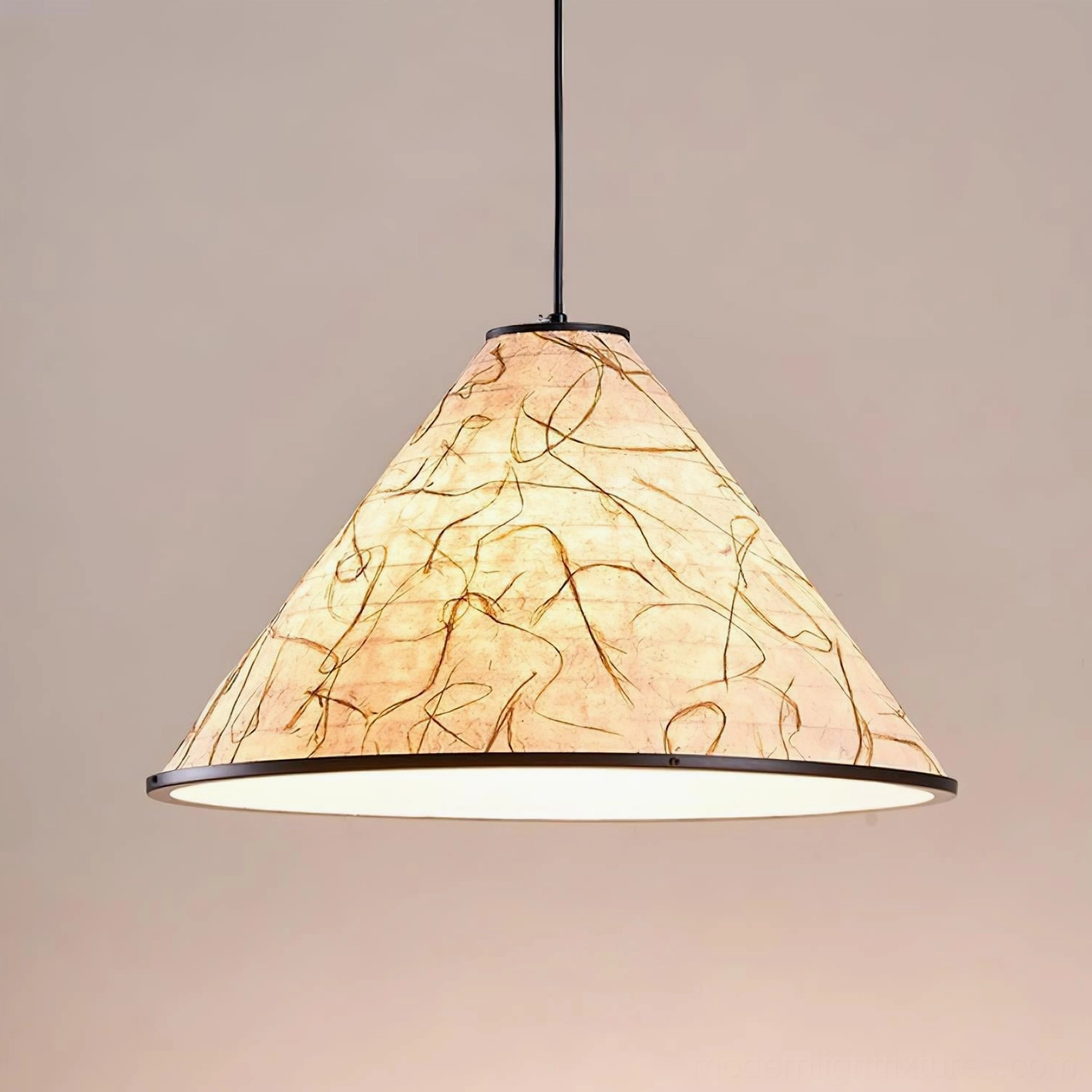 Contemporary cone pendant light fixture in scandinavian minimalist interior design setting