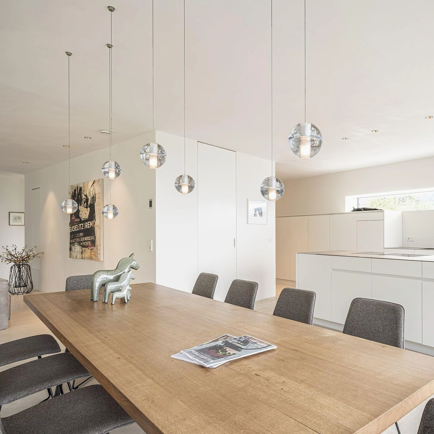Modern crystal pendant light in Scandinavian minimalist design style with clear glass