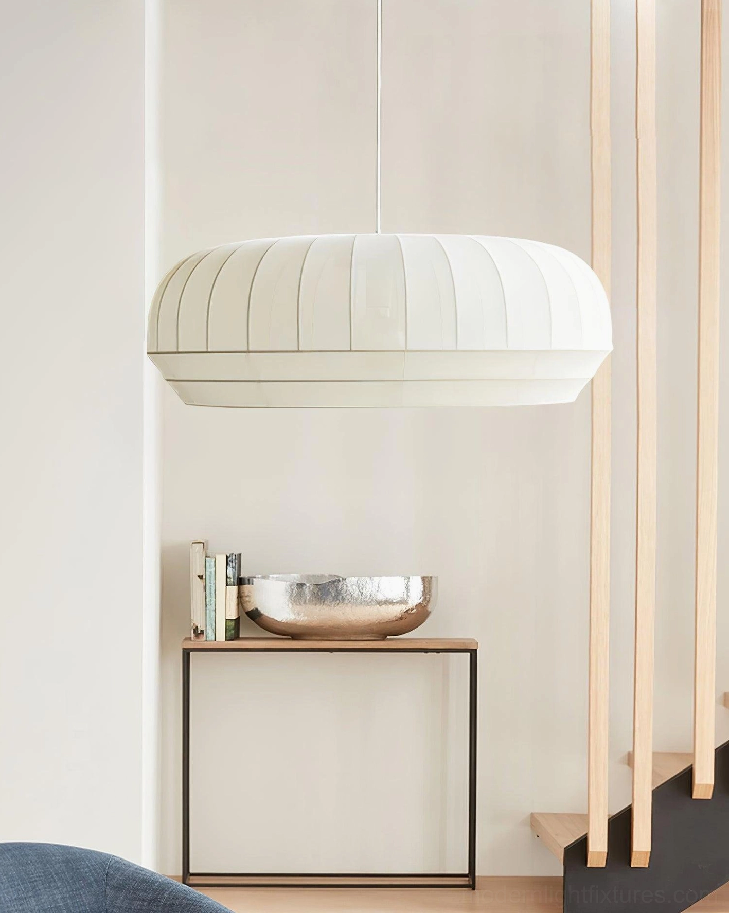Cream white fabric pendant light - Scandinavian inspired modern hanging lamp home