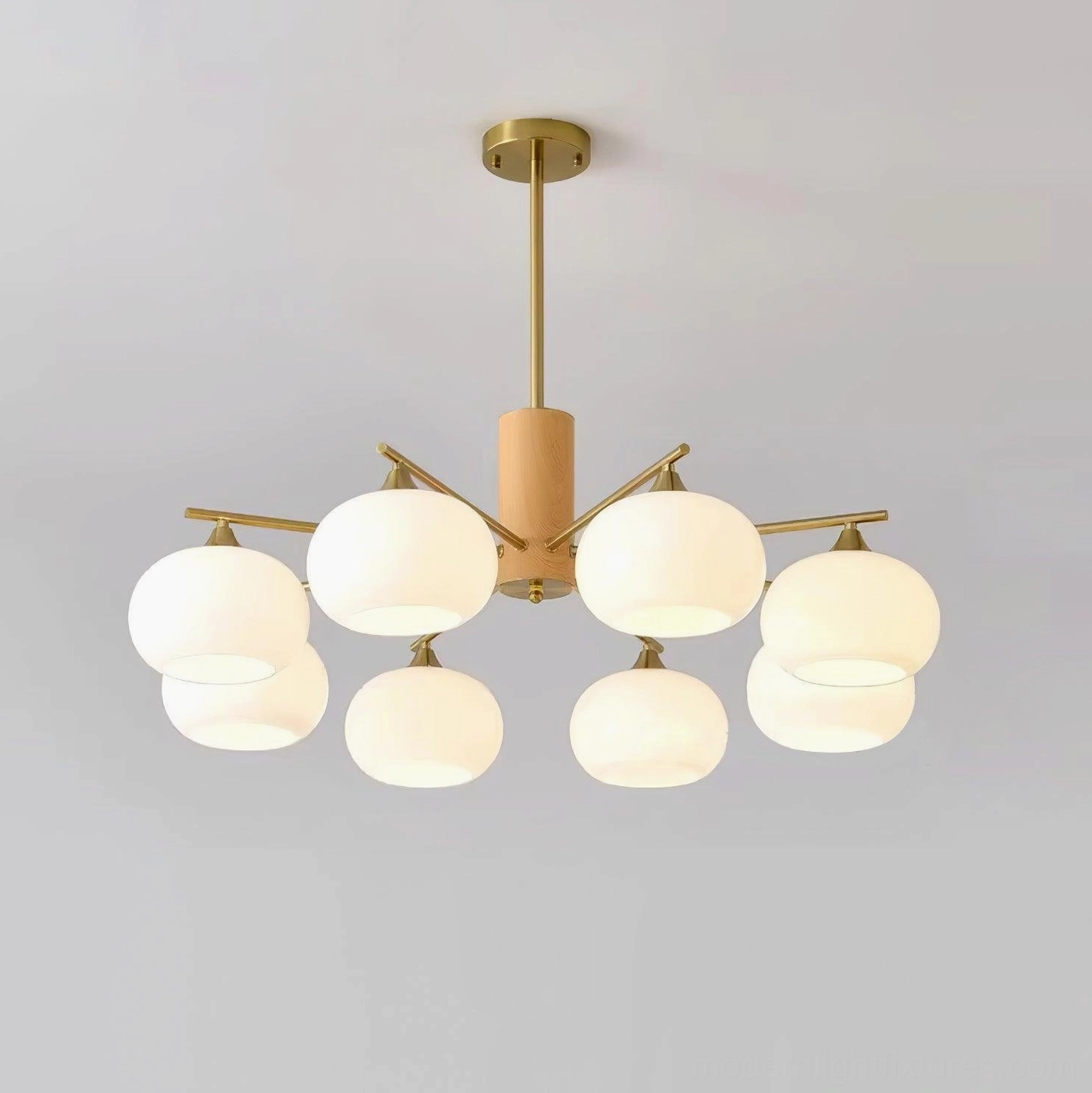 Scandinavian glass chandelier warm glowing globes modern minimalist interior home design