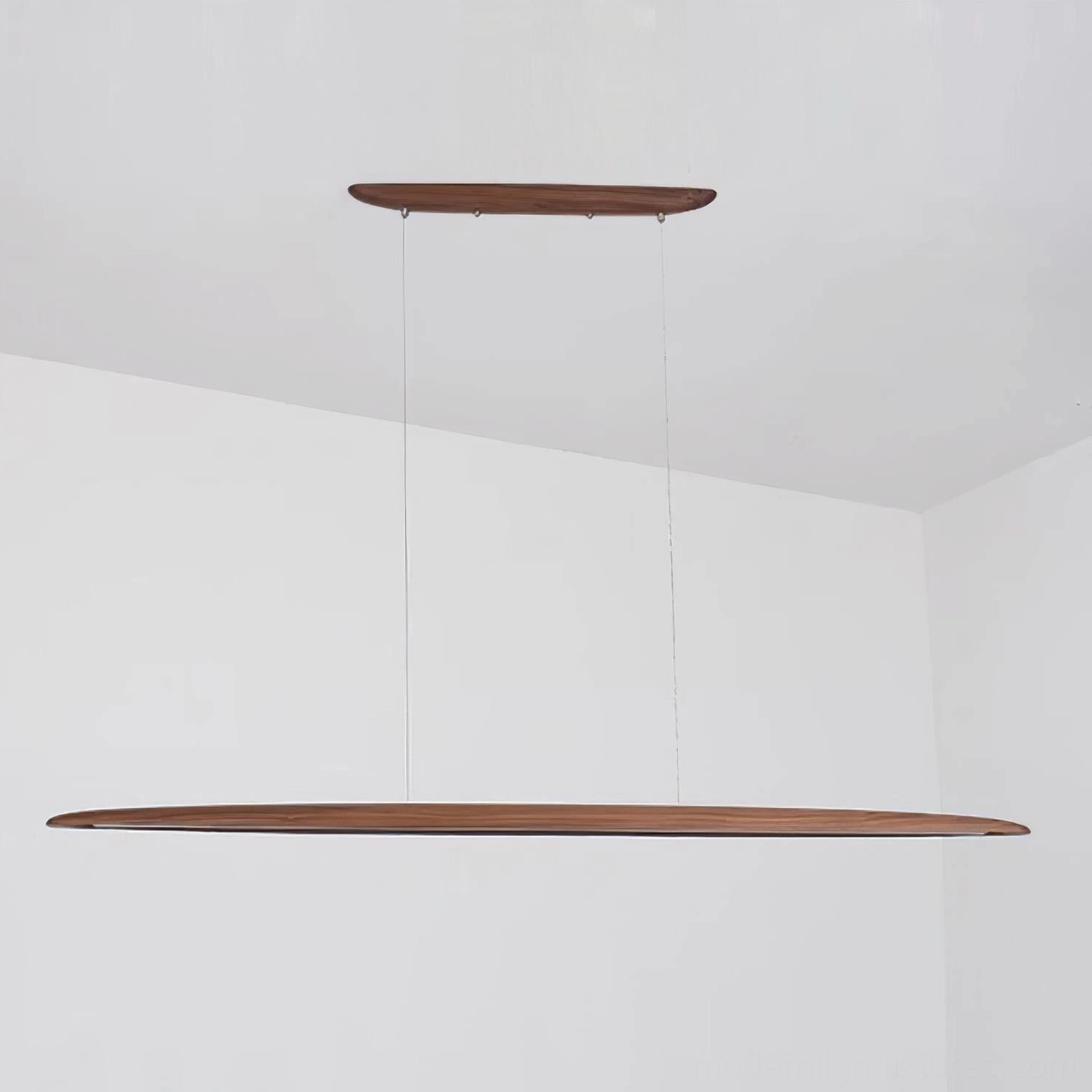 Modern linear LED wood chandelier with natural materials - Scandinavian design dining room lighting