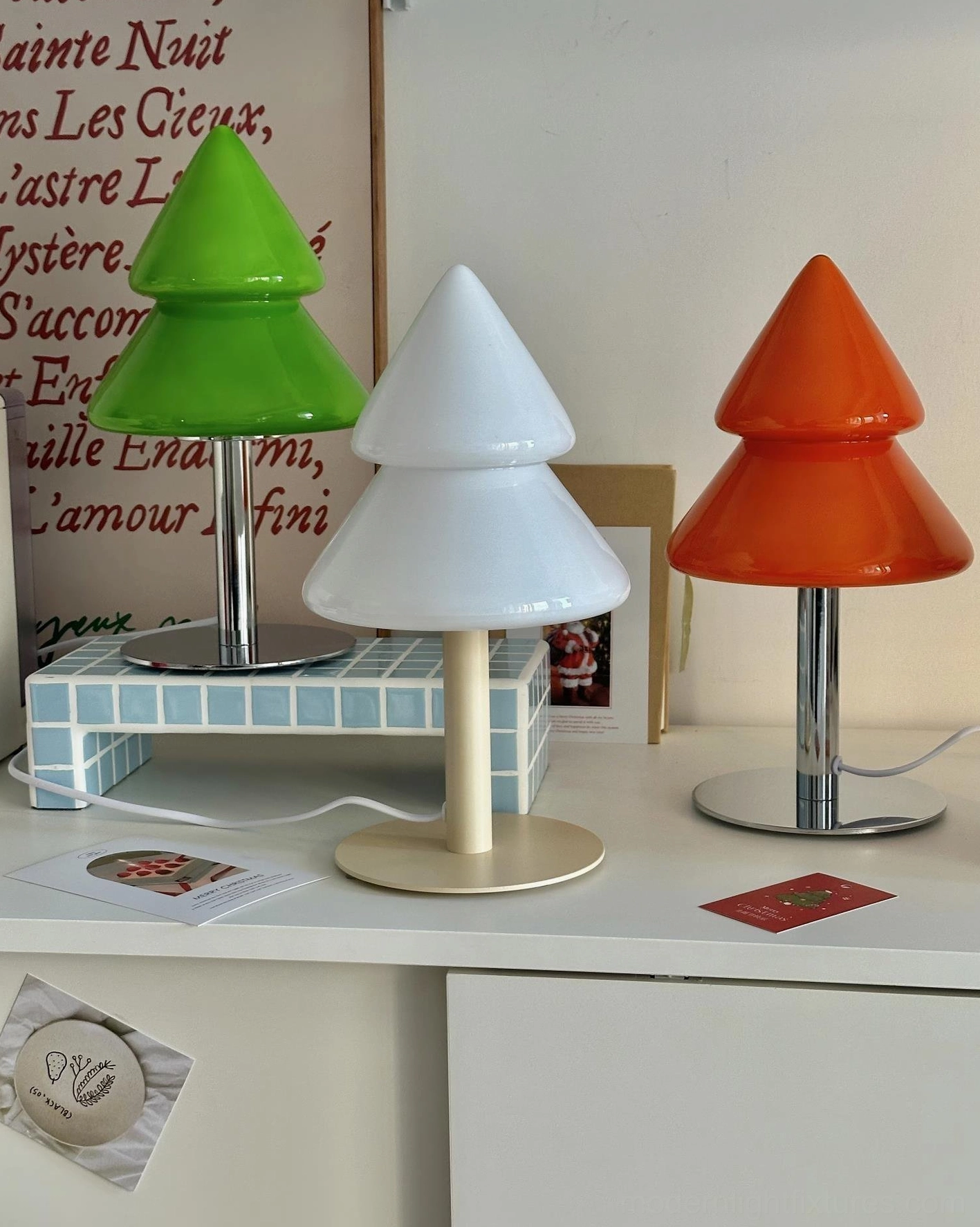 Scandinavian and minimalist interior design featuring modern Christmas tree table lamp