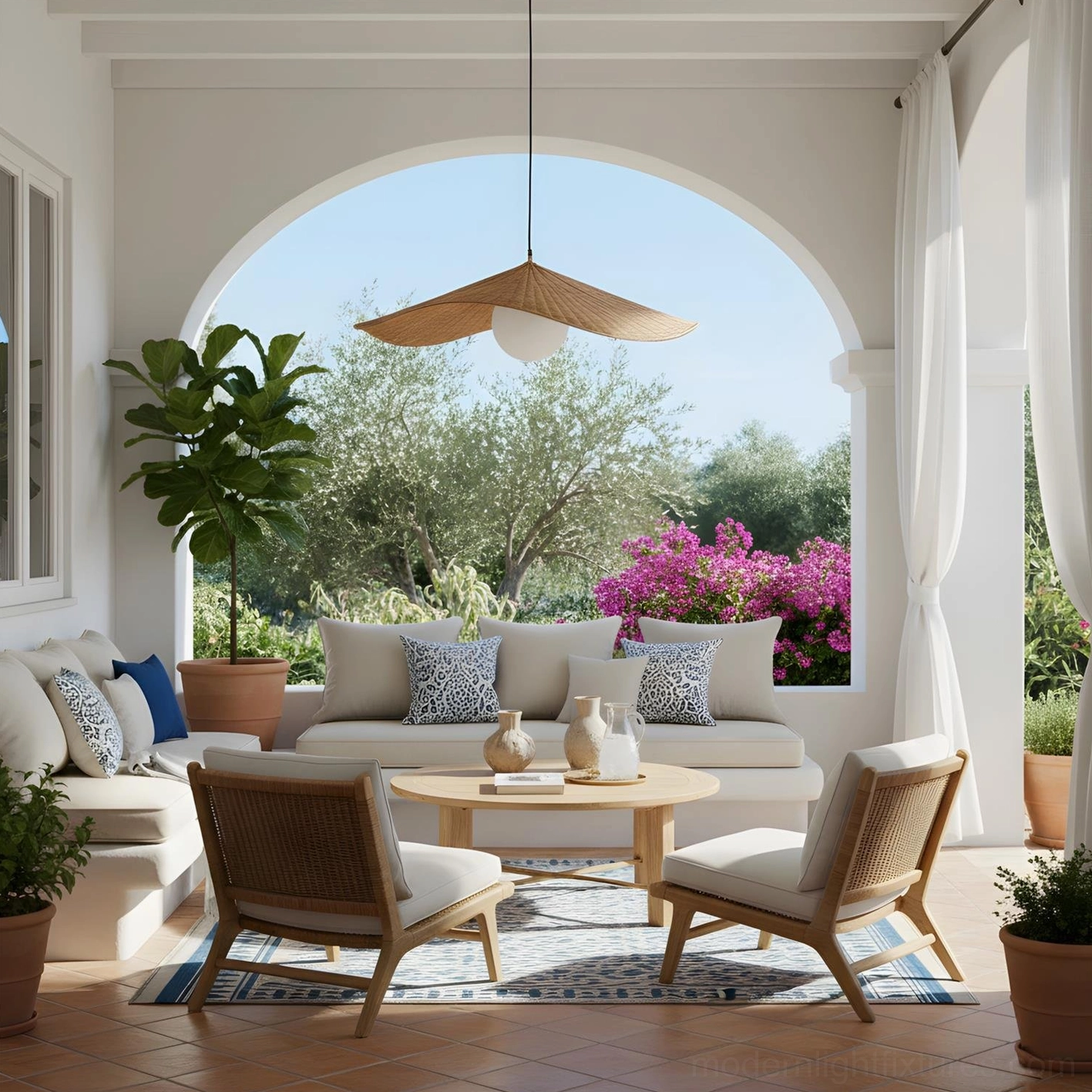 Breezeleaf rattan pendant light installed in modern minimalist interior with natural materials