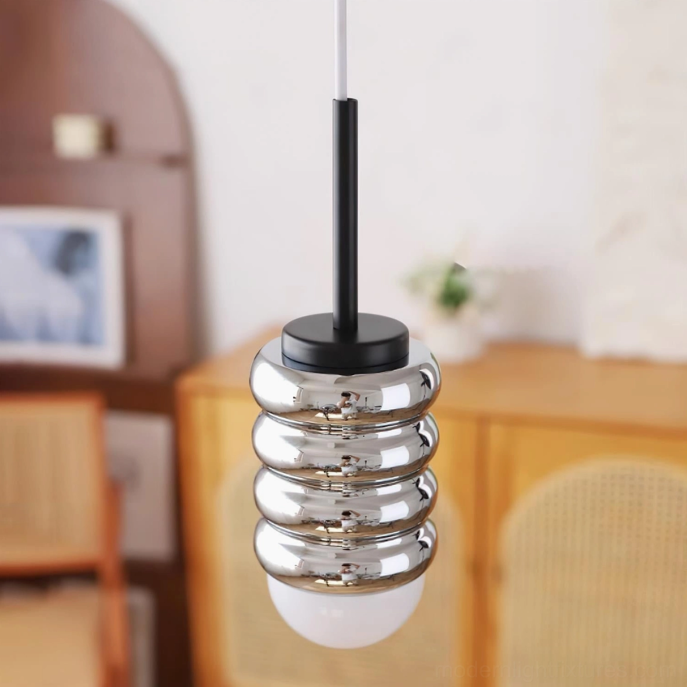 Scandinavian inspired pendant lamp with ceramic shade, minimalist fixture for contemporary home design