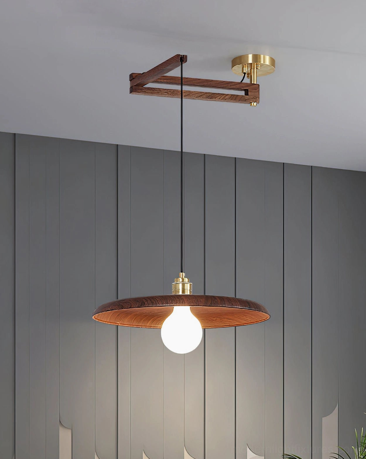 Scandinavian minimalist interior with Carlyle wood pendant fixture