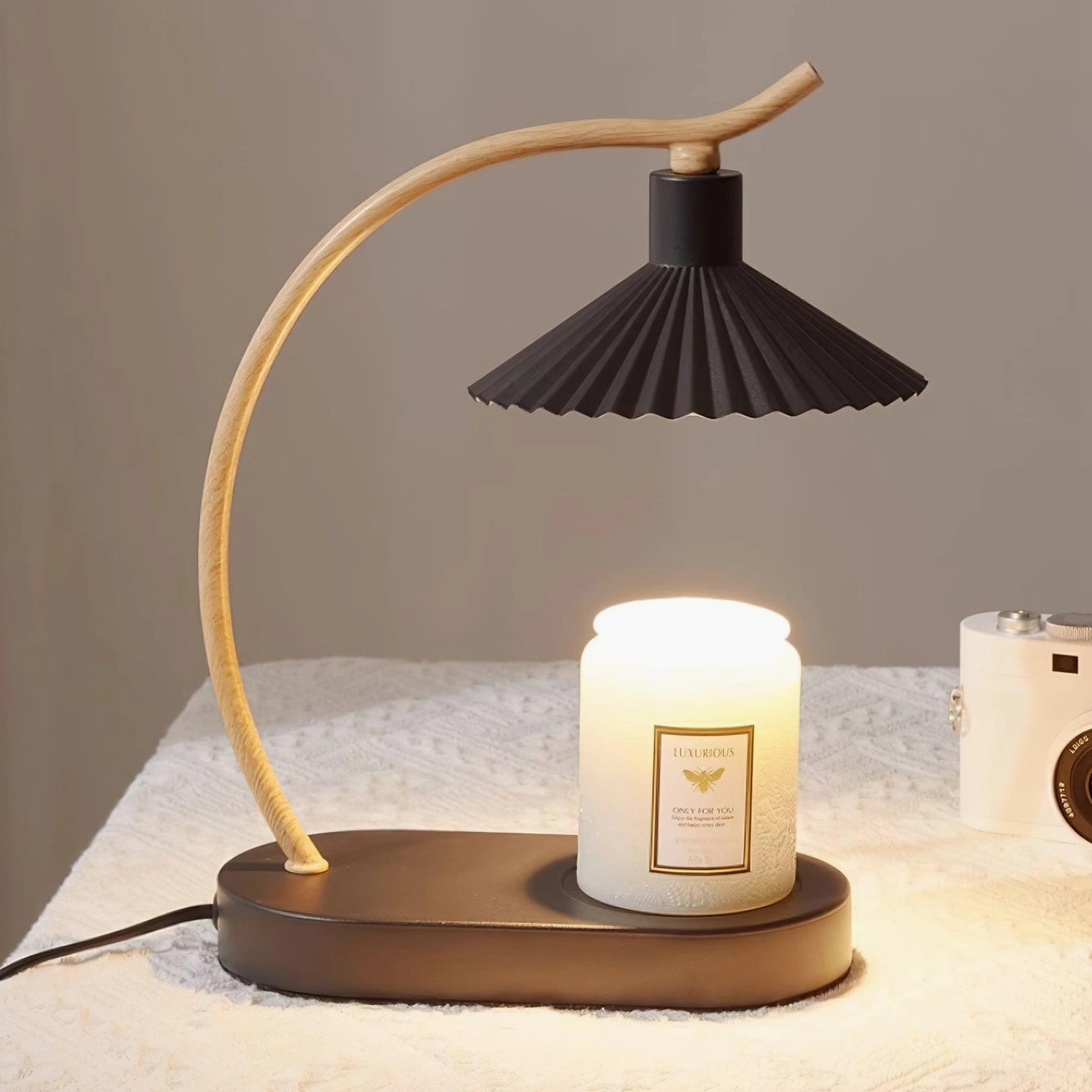Minimalist pleated table lamp Scandinavian design aesthetic styling