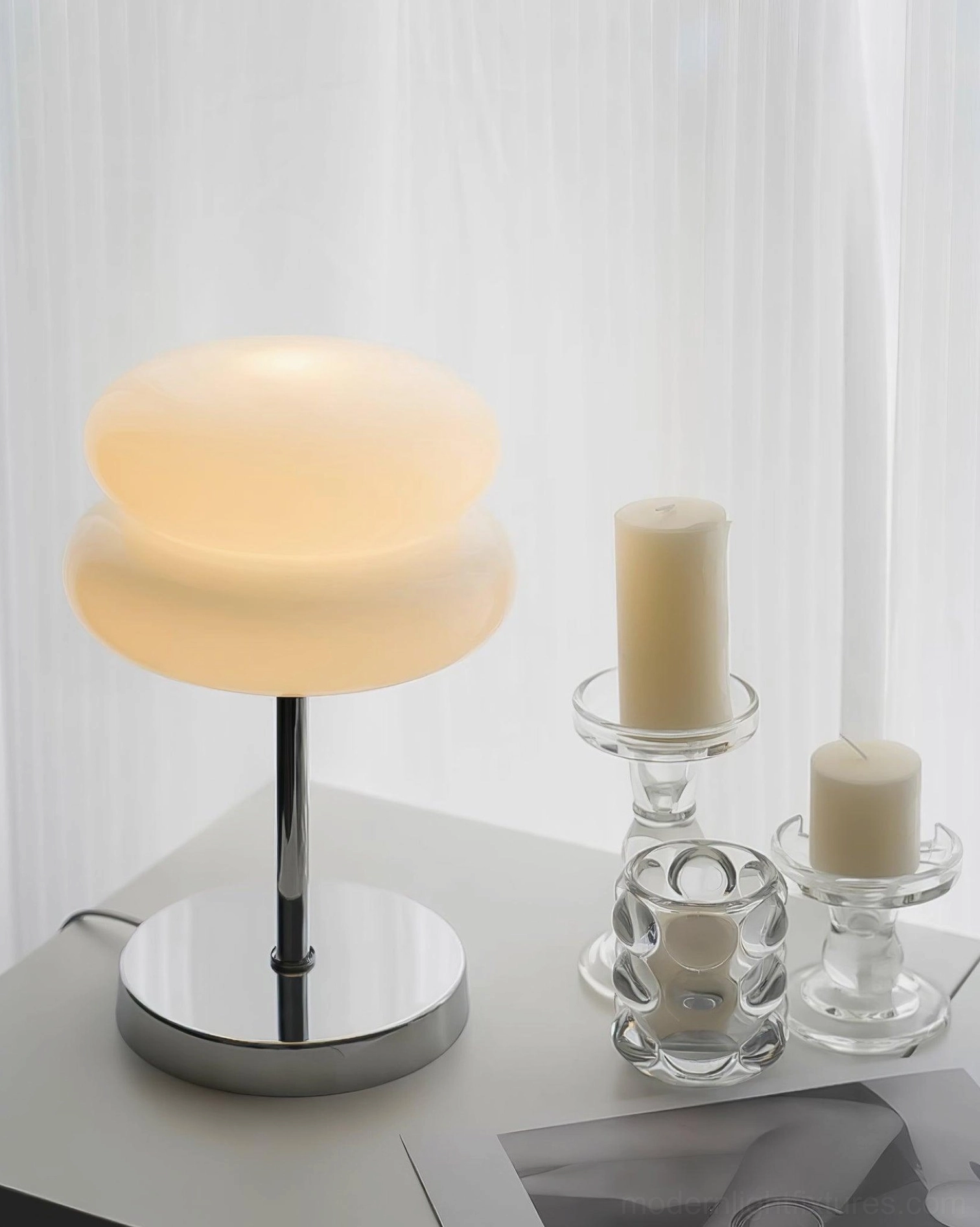 Minimalist glass table lamp ideal for Scandinavian and transitional interior design