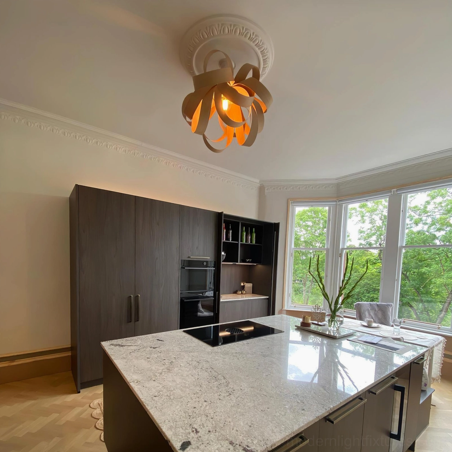 Minimalist wooden petal ceiling light scandinavian interior design