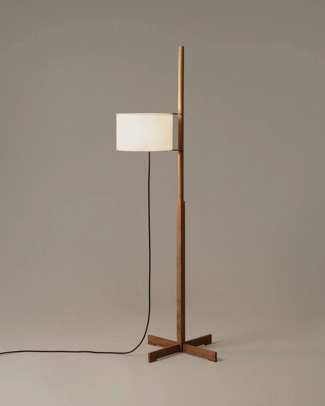 Scandinavian minimalist floor lamp with natural wood construction and white fabric shade