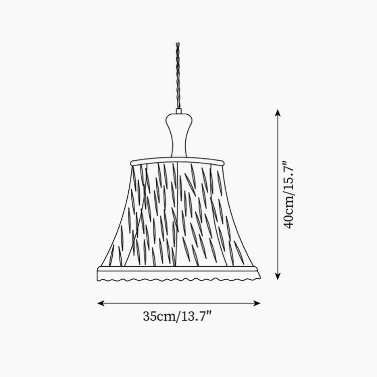 Scotia pendant lamp technical line drawing with measurements for multicolor stripe printed design model