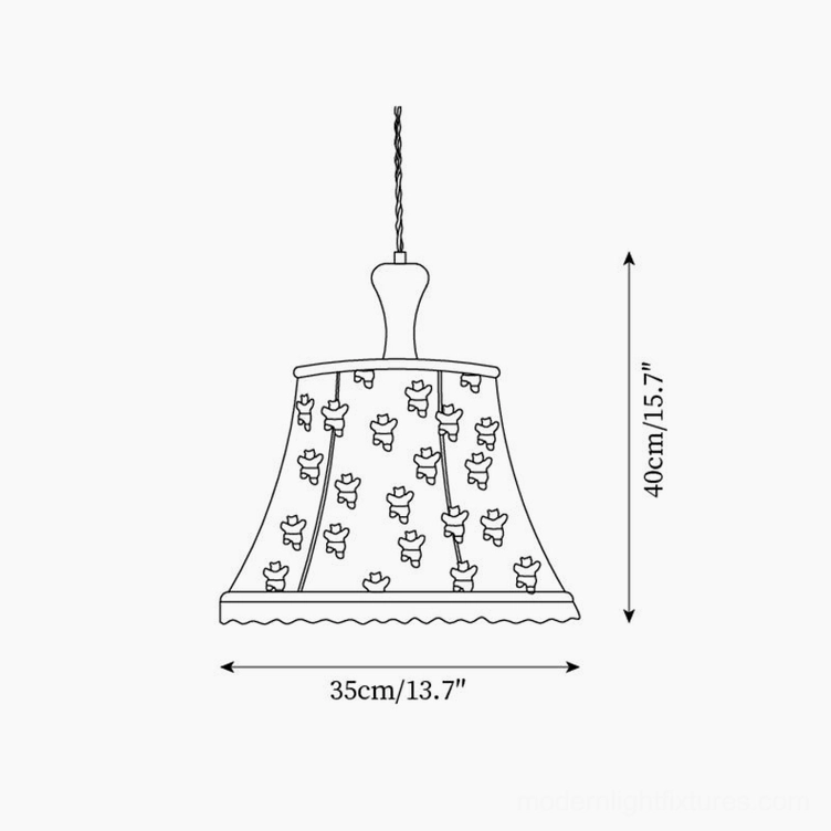 Scotia pendant light technical drawing showing diameter 35cm and height 40cm dimensions with bear print design