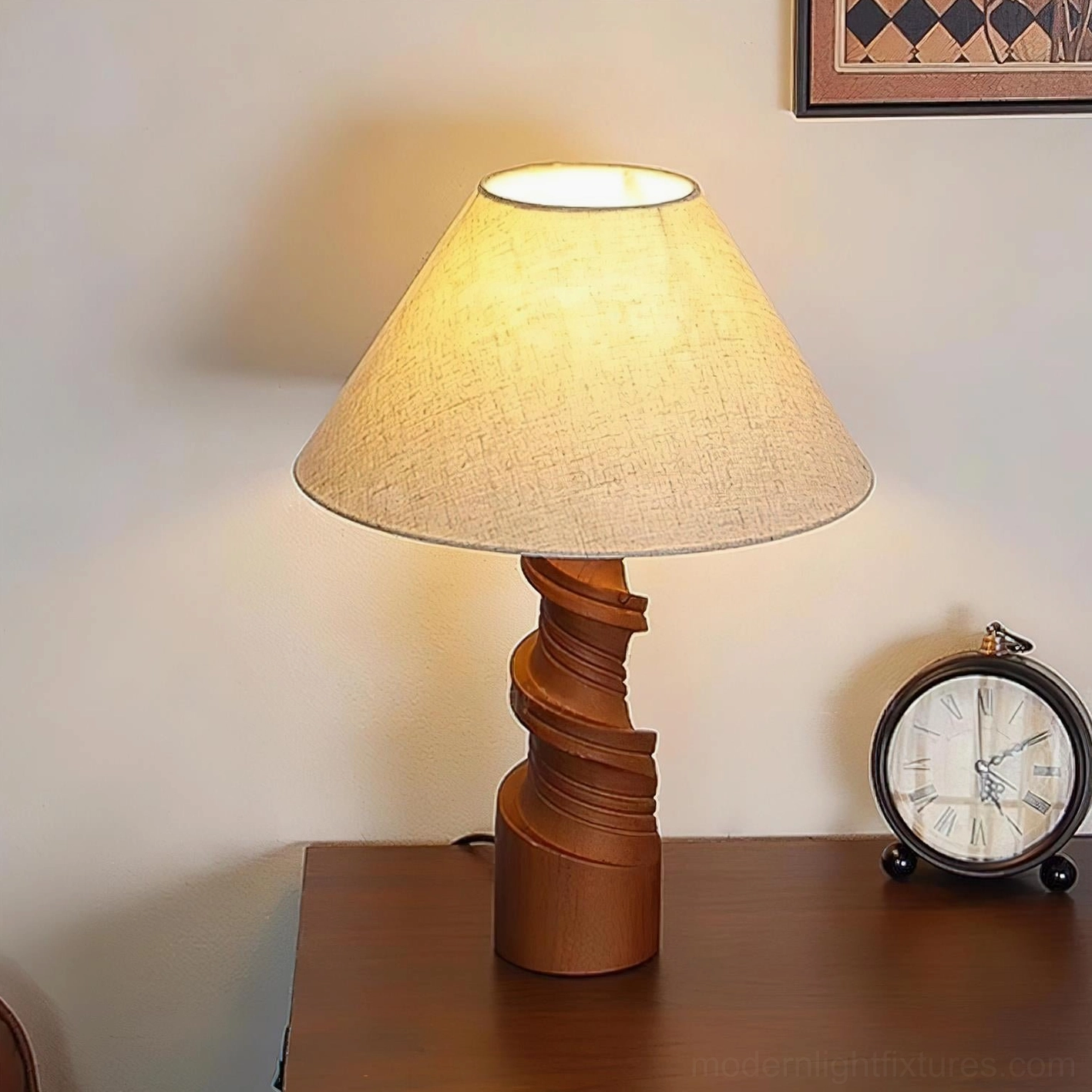 Scrollroot table lamp color variants comparison walnut dark green white with different fabric shades