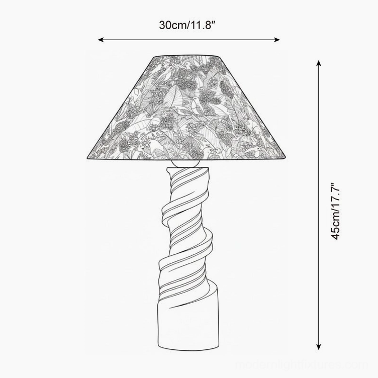 Scrollroot table lamp technical dimension drawing showing 30cm diameter and 45cm height specifications