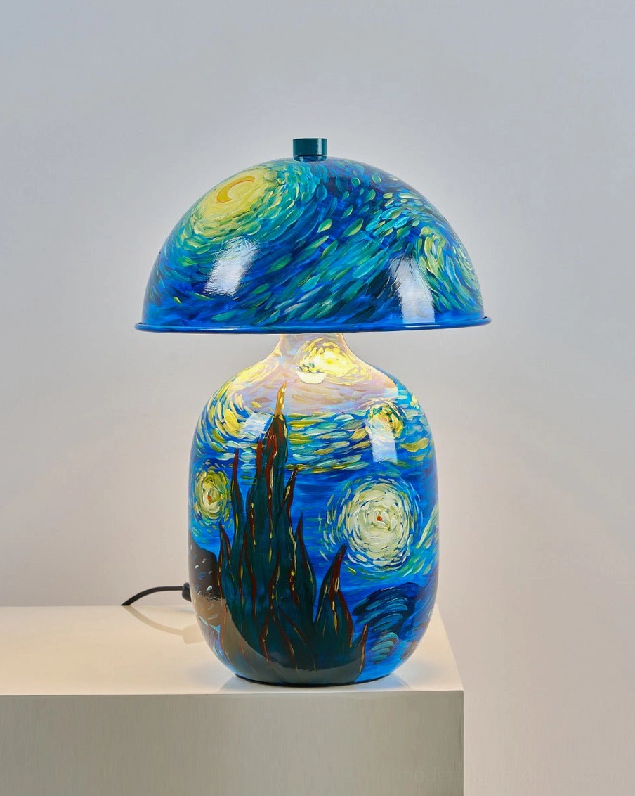 Sculptural ceramic table lamp with glossy finish and rounded dome shade design