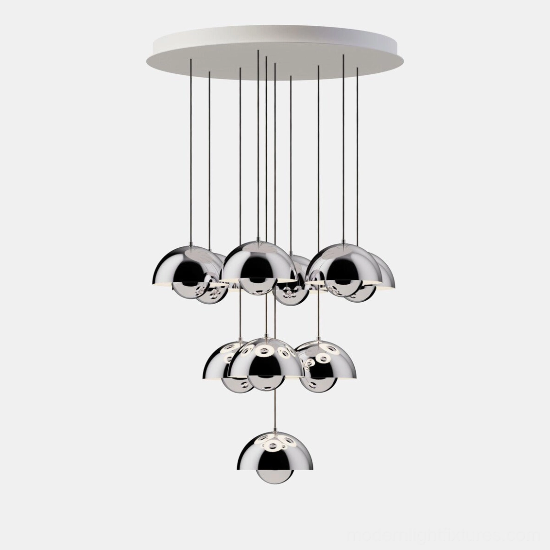 Modern pendant chandelier with multiple hemispherical domes creating sculptural light fixture in home interior