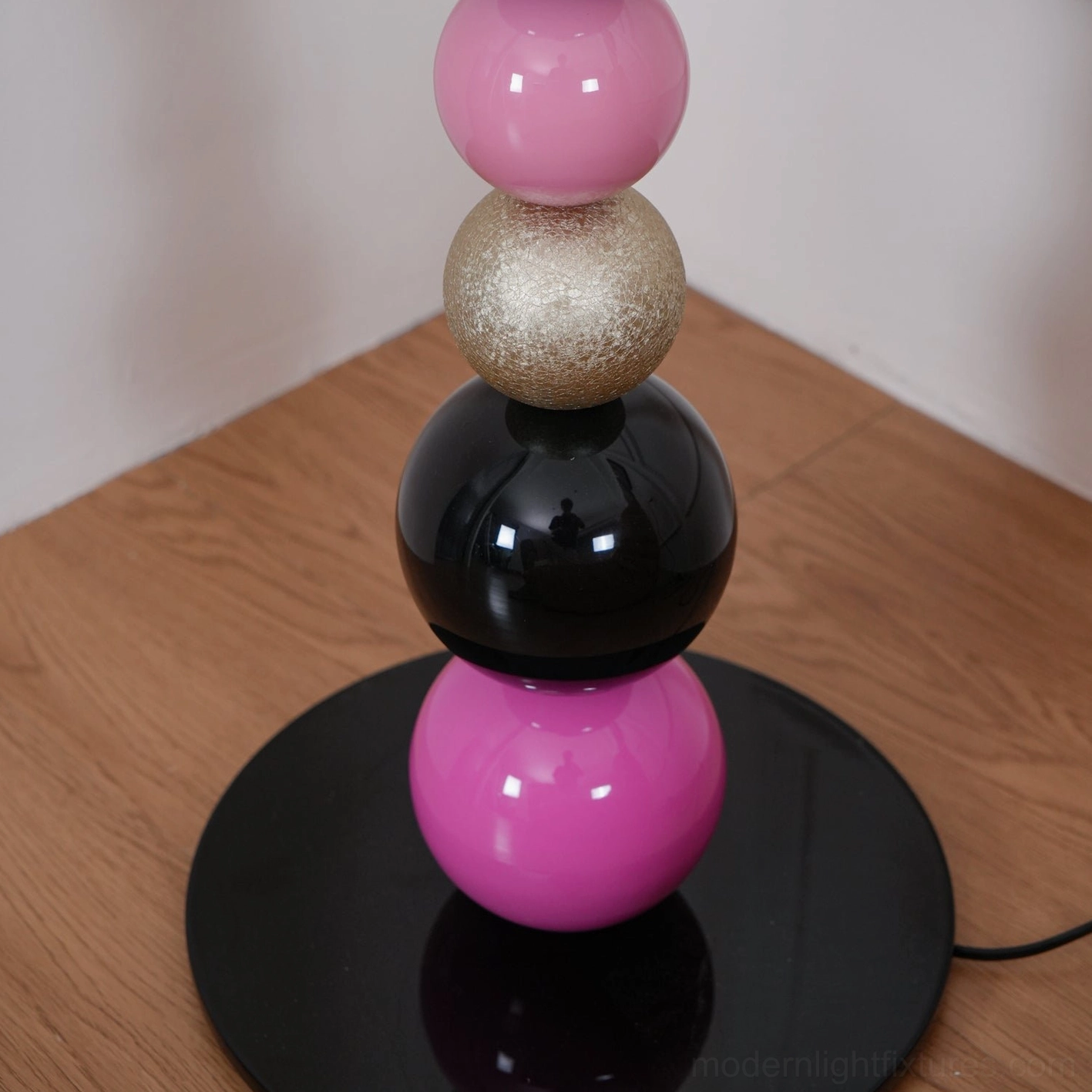 Sculptural multicolor beaded ball floor lamp as artistic focal point in modern home interior design