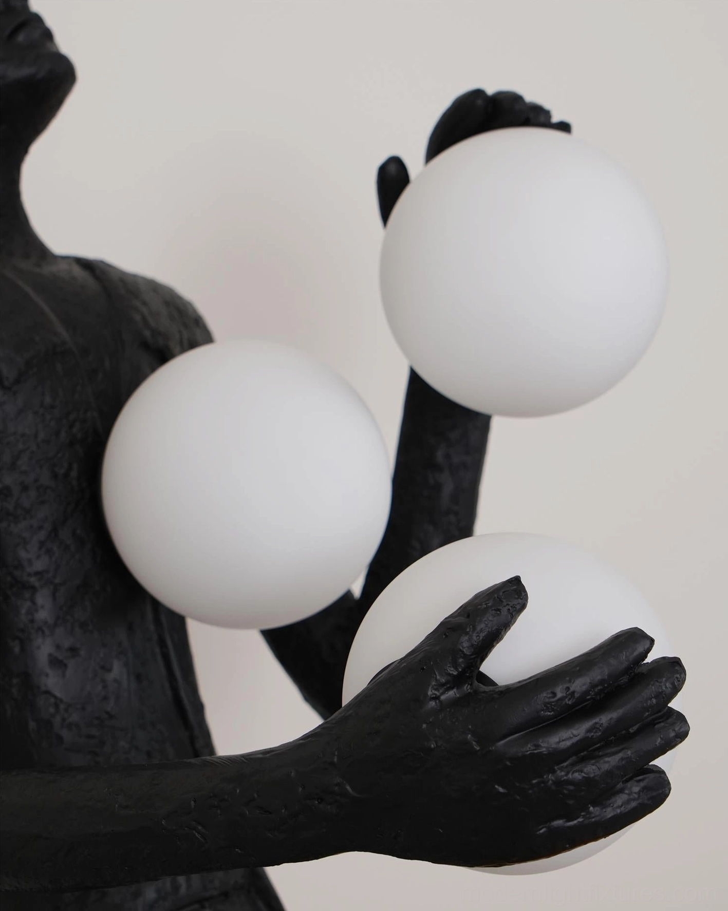 Humanoid sculptural floor lamp with frosted glass lights artistic resin body contemporary aesthetic