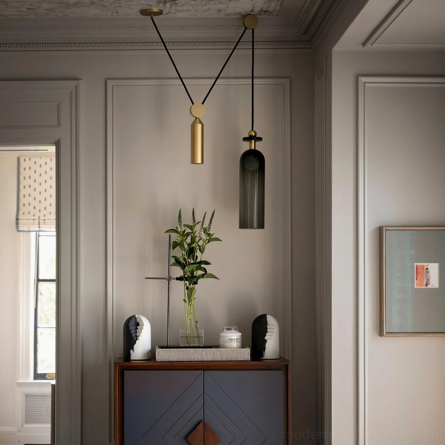 Sculptural geometric pendant chandelier single model accent lighting modern minimalist living space