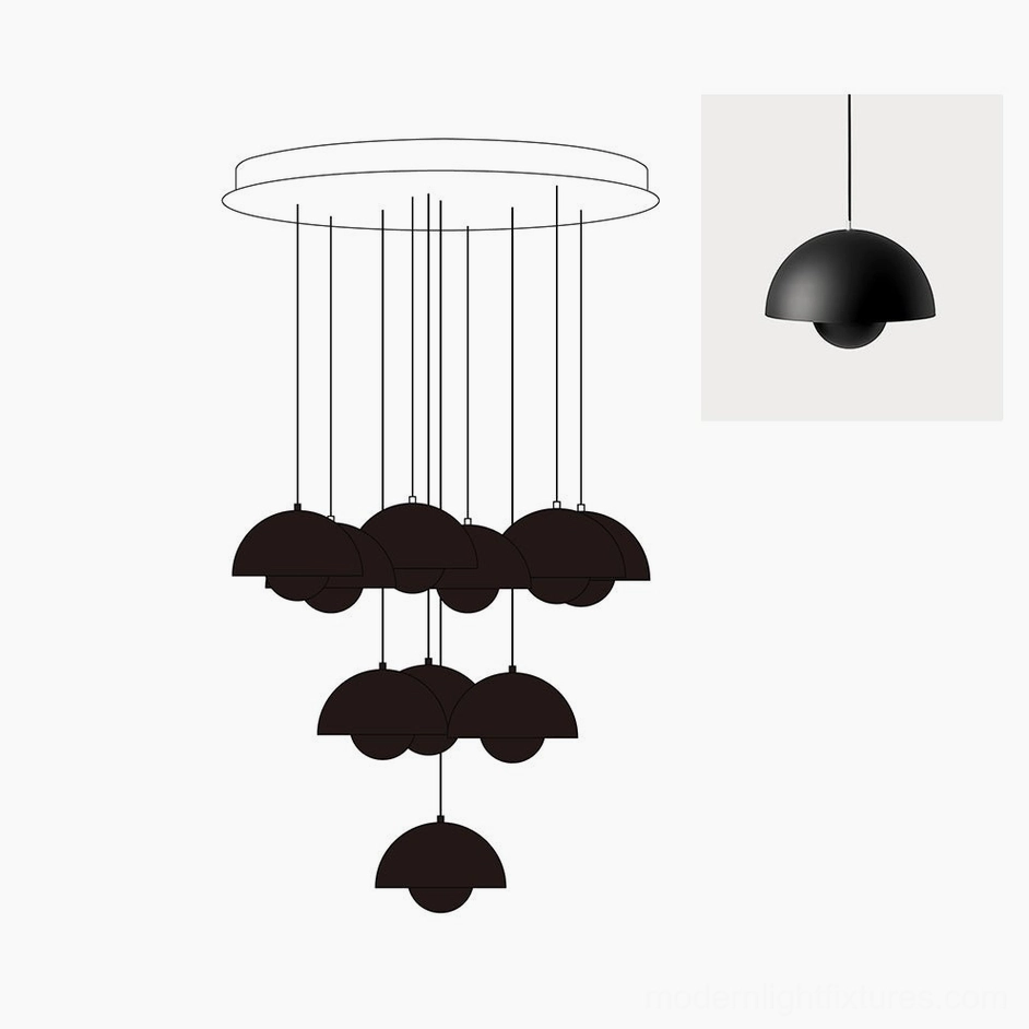 Artistic dome pendant chandelier with sculptural hemispherical form and modern architectural lines
