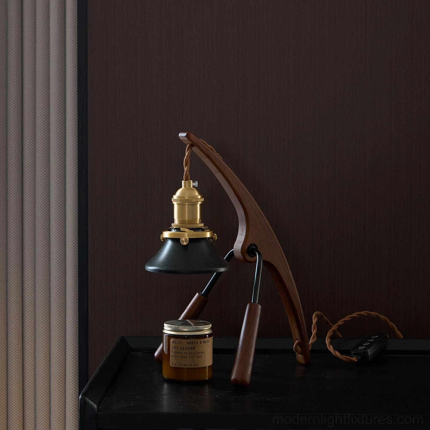 Sculptural mantis table lamp black walnut wood, gentle heat for scented candle aromatherapy